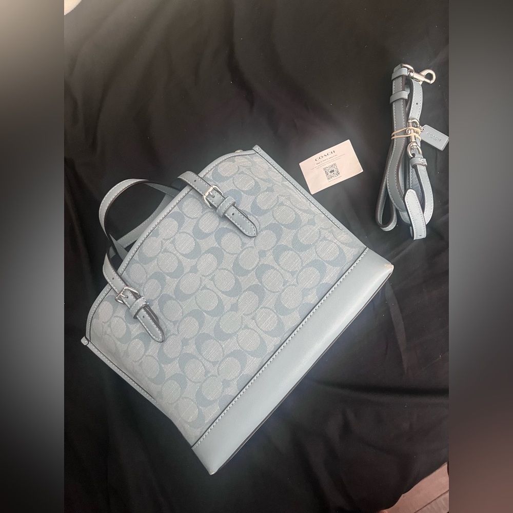 Coach Light Blue Signature Satchel - Picture 5 of 11